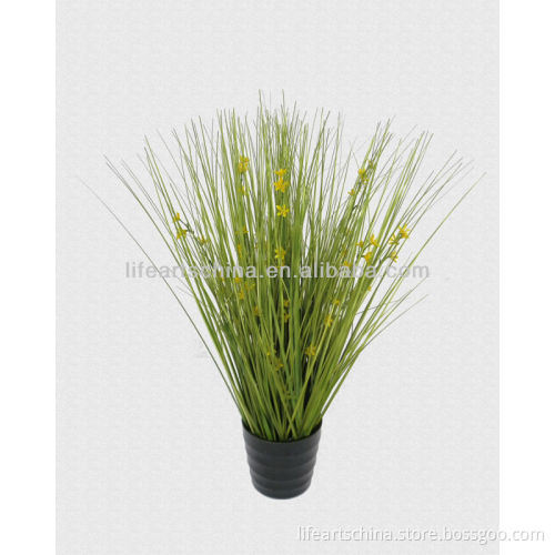 artificial grass, onion grass, PVC grass decoration with yellow flower